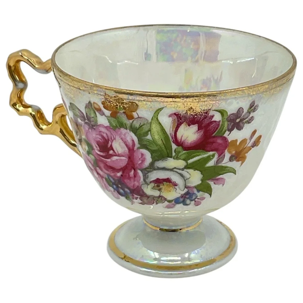 Lusterware Tea Cup Roses Gold‎ Trim Vintage Tea Beautiful Irradiscent Victorian